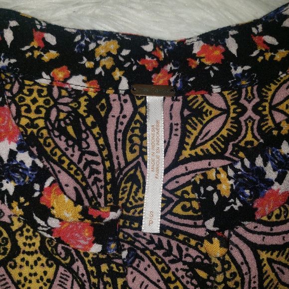 Free People Sz S Boho Multicolored Floral Henley Blouse Long Sleeve Flowy Top - Picture 6 of 9